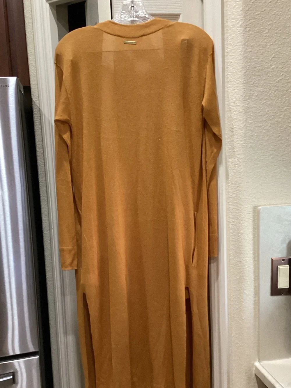Michael Kors Long Open-Front Duster Cardigan in Mustard Yellow